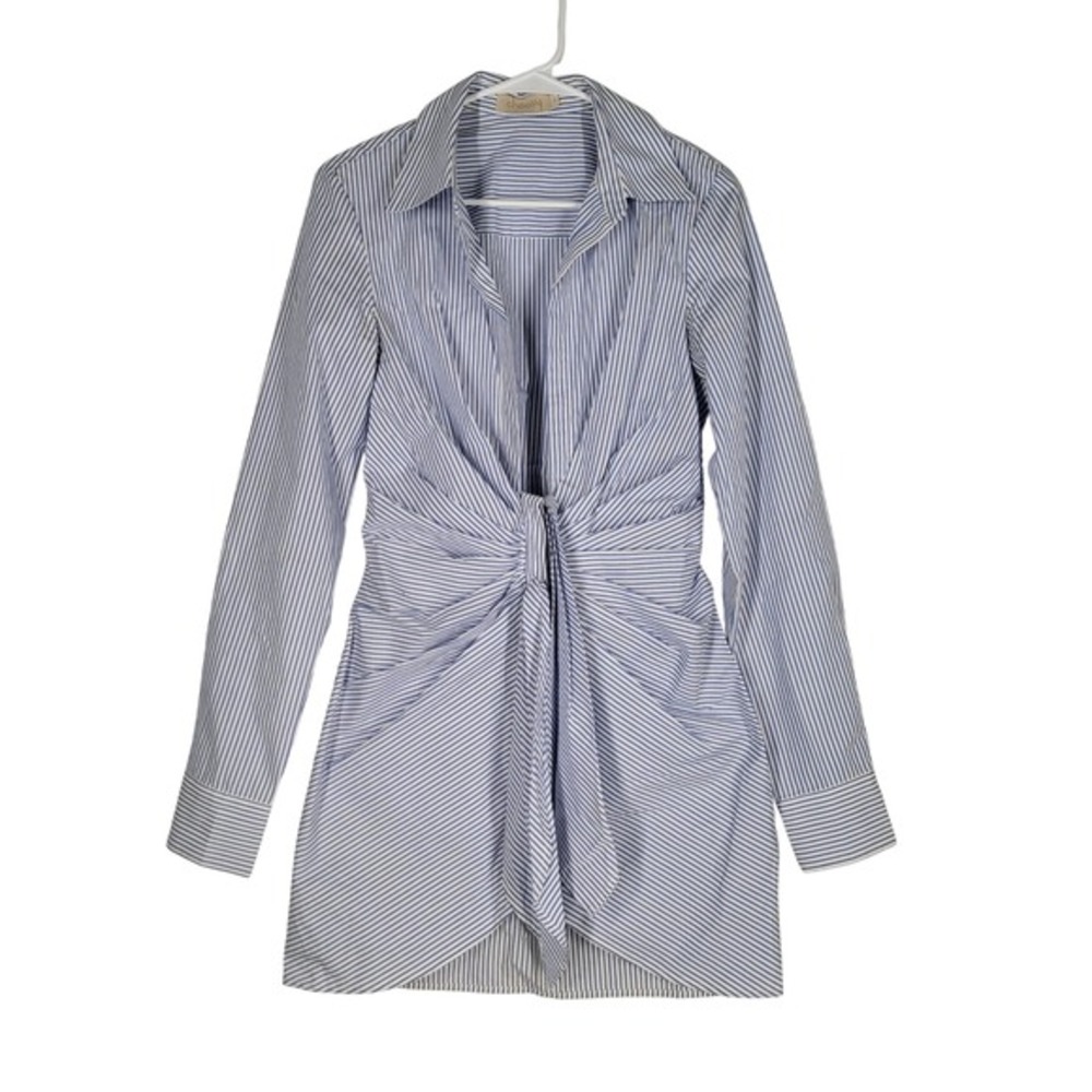 Choosy Striped Shirt Dress Women 4 Blue White Twist Front Mini Cotton Crosby‎